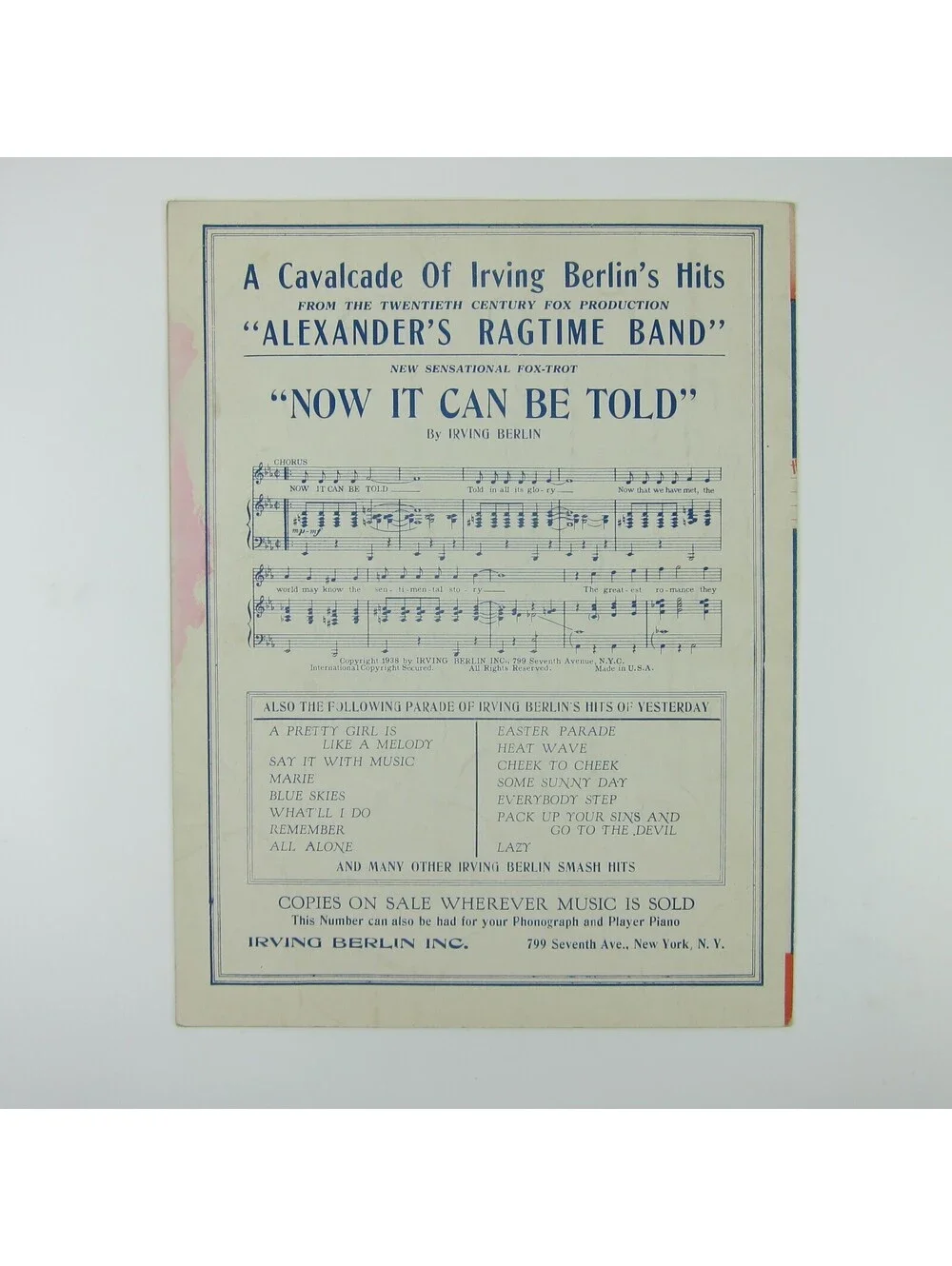 Sheet Music My Walking Stick Alexanders Ragtime Band Tyrone Power Alice Fay 1938